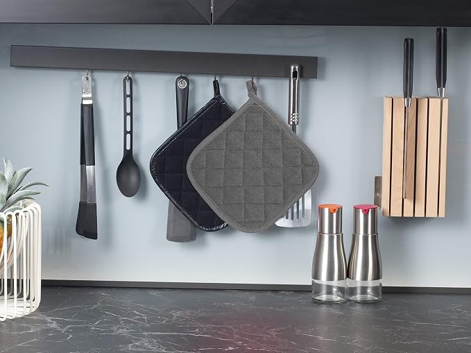 Pot Holders Cotton Made Machine Washable Heat Resistant Potholder, Pot Holder, Hot Pads, Trivet for Cooking and Baking (5, Dark Grey) | Cotton Made, Machine Washable, Heat Resistant Potholder, Hot Pads, Trivet for Cooking and Baking, Dark Grey