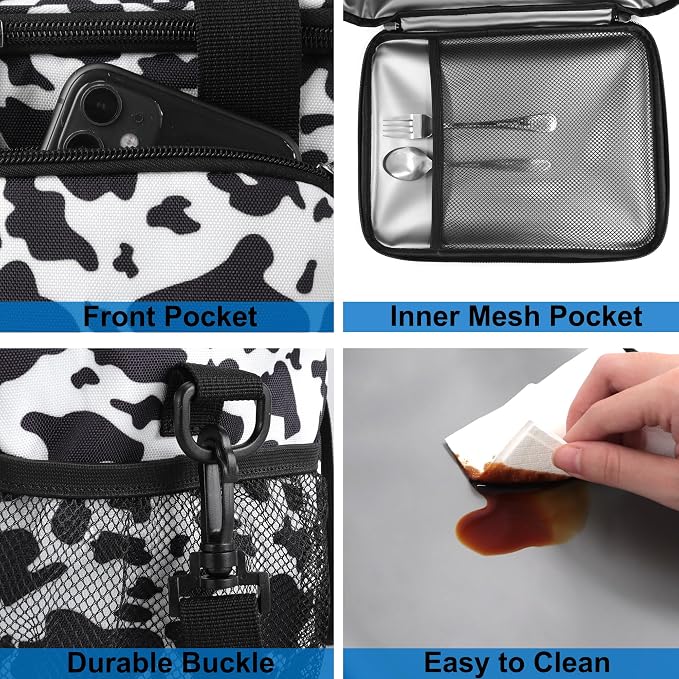 Lunch Bags for Women/Men, Insulated Lunch Bag for Work Office - Lunch Cooler Bag Leakproof Lunch Box with Adjustable Shoulder Strap - Cow print