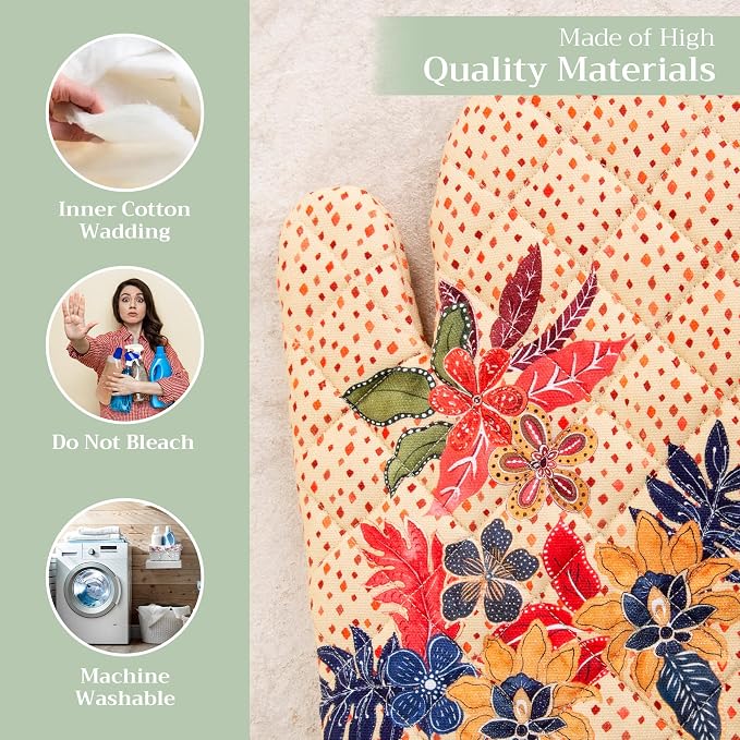 Maison d'Hermine Oven Gloves 100% Cotton Oven Mitt (7" x 13", Pack of 1) | With Loop Heat Resistant BBQ Cooking Gloves Baking Kitchen Handling Hot Pans Thanksgiving Christmas - Kalahari