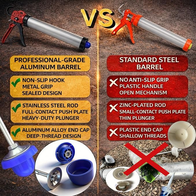 20 oz Sausage Caulk Gun, Heavy-Duty Crack-Proof Plunger & Steel Rod | 18:1 High-Thrust One-Touch Drip-Free Sealant Gun | Fits 20 oz Sausage & 10 oz Cartridges