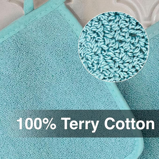 RITZ Terry Potholder & Hot Pad: Unparalleled Heat Resistant, Durable 100% Cotton – Ergonomically Designed for Optimal Grip – Easy-Care Machine Washable – 4-Pack, Dew