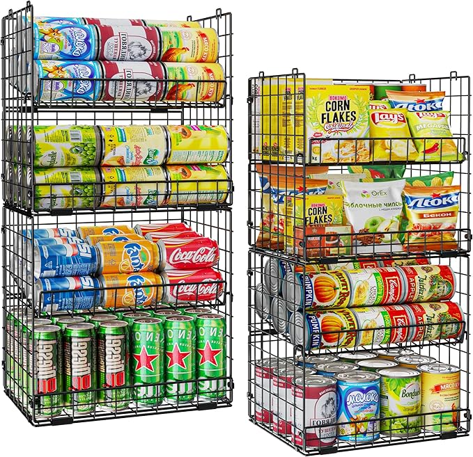 JKsmart 8-Tier XXL Stackable Wire Basket, Pantry Organizers and Storage | Stackable Storage Bins with Dividers & Handles for Pantry Kitchen & Snacks Fruits Veggies & Can Organizer
