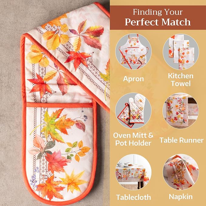 Maison d' Hermine Double Oven Mitts 100% Cotton Double Oven Glove (7"x35") | Heat Resistant BBQ Cooking Gloves with Loop Baking Kitchen Home Hotel Farmhouse Thanksgiving Christmas - Amarante