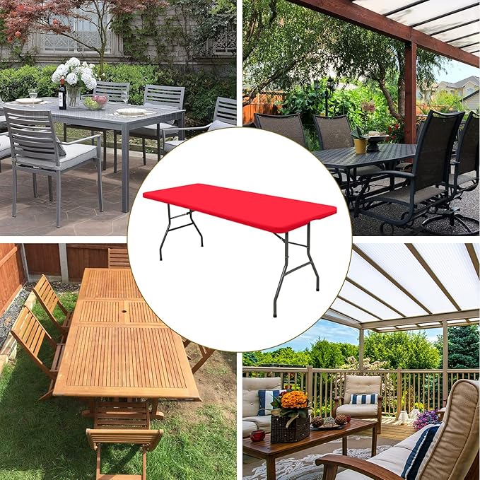 10 Pack Stretch Fabric Table Top Cap Cover, fits 6' Tables, Spandex Table Covers Washable Elastic Rectangle Tablecloth Protector for Indoor Outdoor Party Picnic Wedding, Red, 30" W x 72" L