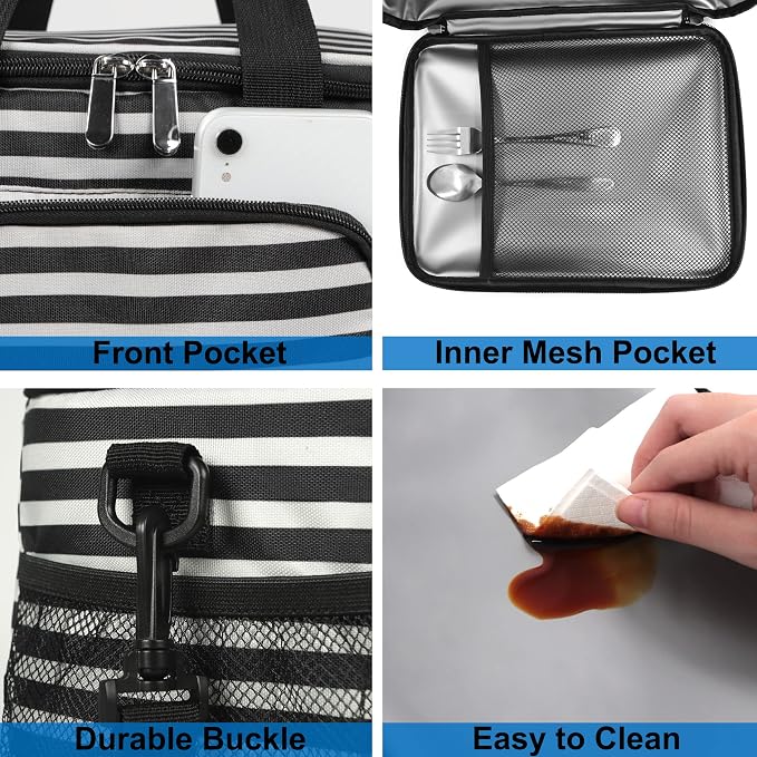 Lunch Bags for Women/Men, Insulated Lunch Bag for Work Office Picnic - Lunch Cooler Bag Leakproof Lunch Box with Adjustable Shoulder Strap - Stripe