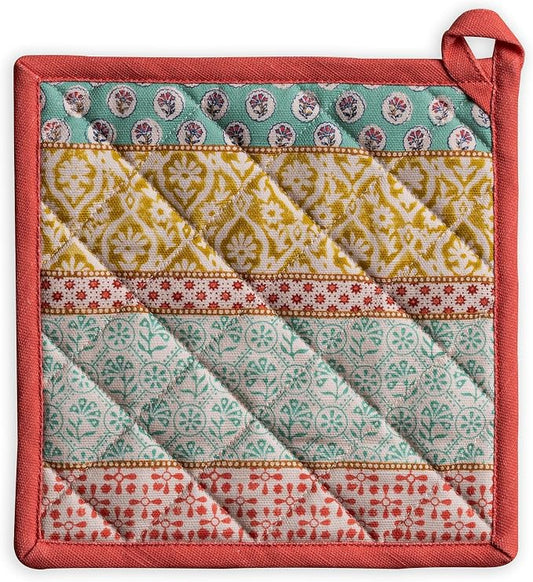 Maison d' Hermine Pot Holders 100% Cotton Potholders (8" x 8", Pack of 1) | Heat Resistant Hot Pads with Loop BBQ Cooking Baking Farmhouse Kitchen Handling Hot Pans Spring Summer - Provence