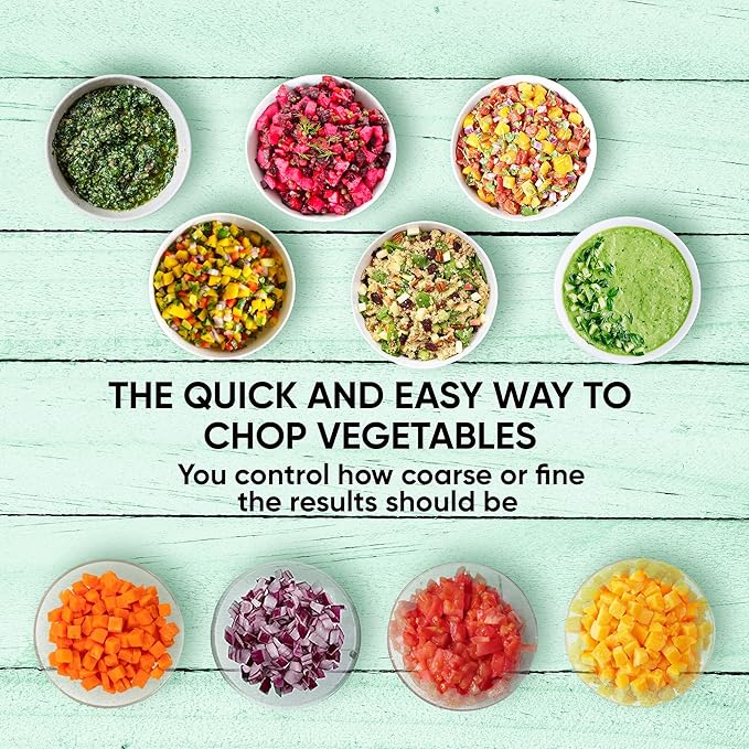 Brieftons Express Small Manual Food Chopper, 2-Cup: Hand Chopper with Container, Push-Down Pump Onion Chopper, Garlic Chopper, Green Veggie Cutter for Salsa, Salad, Coleslaw, Baby Food, Indian Cooking