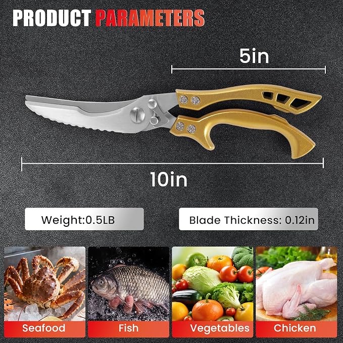 ANDONG Heavy Duty Kitchen Poultry Shears,Protective Sheath&Cleaning Cloth | Ultra-Sharp Stainless Blades,Serrated Edge, Spring Loaded, Dishwasher Safe,Cutting Food Cooking Meat Poultry Kitchen Utensils