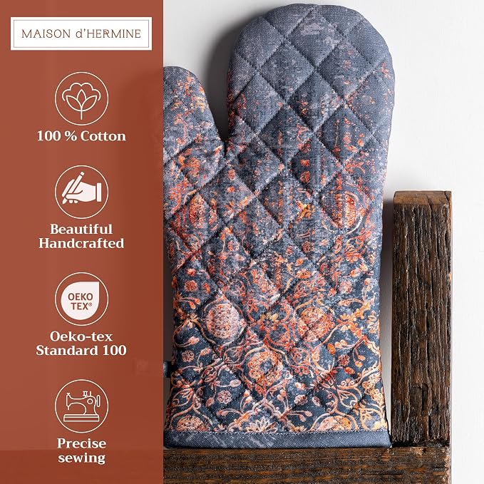Maison d'Hermine Oven Gloves 100% Cotton Oven Mitt (7" x 13", Pack of 1) | With Loop Heat Resistant BBQ Cooking Gloves Baking Kitchen Handling Hot Pans Thanksgiving Christmas - Imperfection
