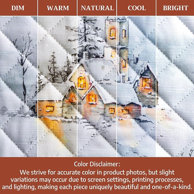 Maison d' Hermine 100% Cotton Oven Mitt & Pot Holder Set (7.5"x13" & 8"x8") | Heat Resistant BBQ Cooking Gloves with Loop Baking Grilling Kitchen Home Farmhouse Thanksgiving Christmas - Neige de Noel