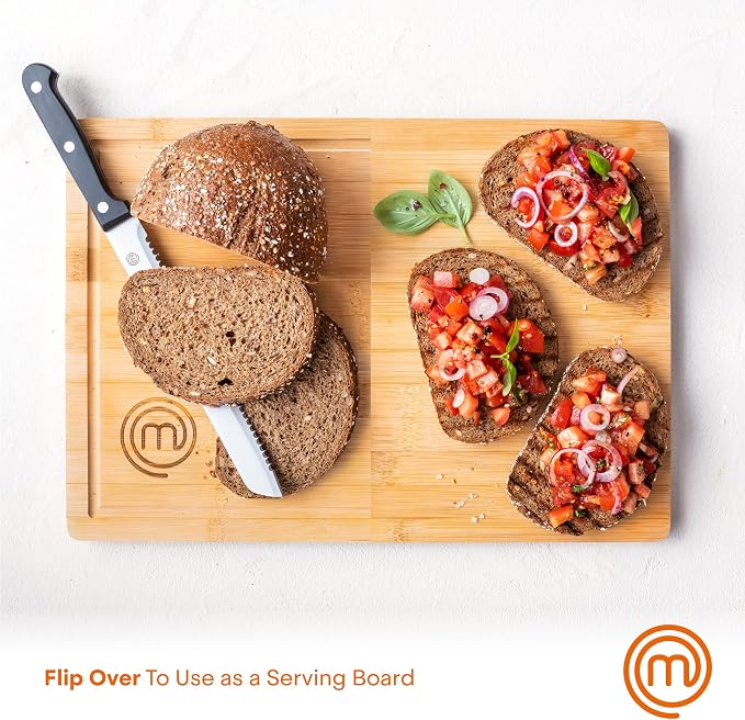 MasterChef Bamboo Cutting Board for Kitchen, Butcher Block Countertop, Large Chopping Board Wood 18" x 12", Natural, Organic & Food Safe Surface, Reversible Wooden Cutting Board with Juice Groove