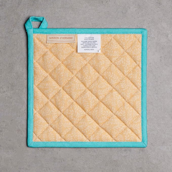 Maison d' Hermine Pot Holders 100% Cotton Potholders (8" x 8", Pack of 1) | Heat Resistant Hot Pads with Loop BBQ Cooking Baking Farmhouse Kitchen Handling Hot Pans Spring Summer - Luxury Loft - Peach