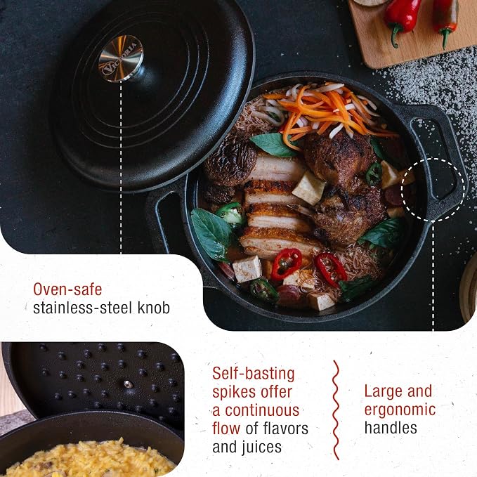 Victoria 4-Quart Cast Iron Dutch Oven with Lid and Dual Loop Handles, Seasoned with Flaxseed Oil, Made in Colombia