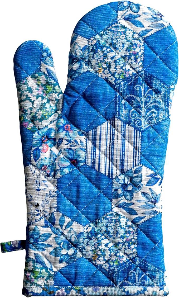 Maison d'Hermine Oven Gloves 100% Cotton Oven Mitt (7" x 13", Pack of 1) | With Loop Heat Resistant BBQ Cooking Gloves Baking Grilling Kitchen Handling Hot Pans Spring Summer - Summer Blues