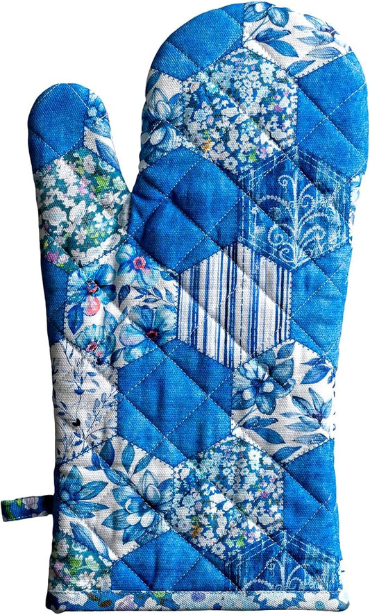 Maison d'Hermine Oven Gloves 100% Cotton Oven Mitt (7" x 13", Pack of 1) | With Loop Heat Resistant BBQ Cooking Gloves Baking Grilling Kitchen Handling Hot Pans Spring Summer - Summer Blues