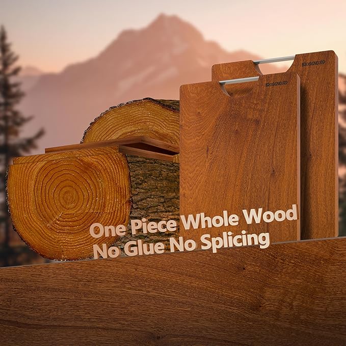 Brosisincorp Sapele Wood Cutting Board One Piece No Glue 14.17"L*9.45"W | Real Solid Whole Single Hardwood, Pre-Oiled Non Toxic No Joint, Reversible Heavy Duty Thick, Edge Grain Without Juice Grooves