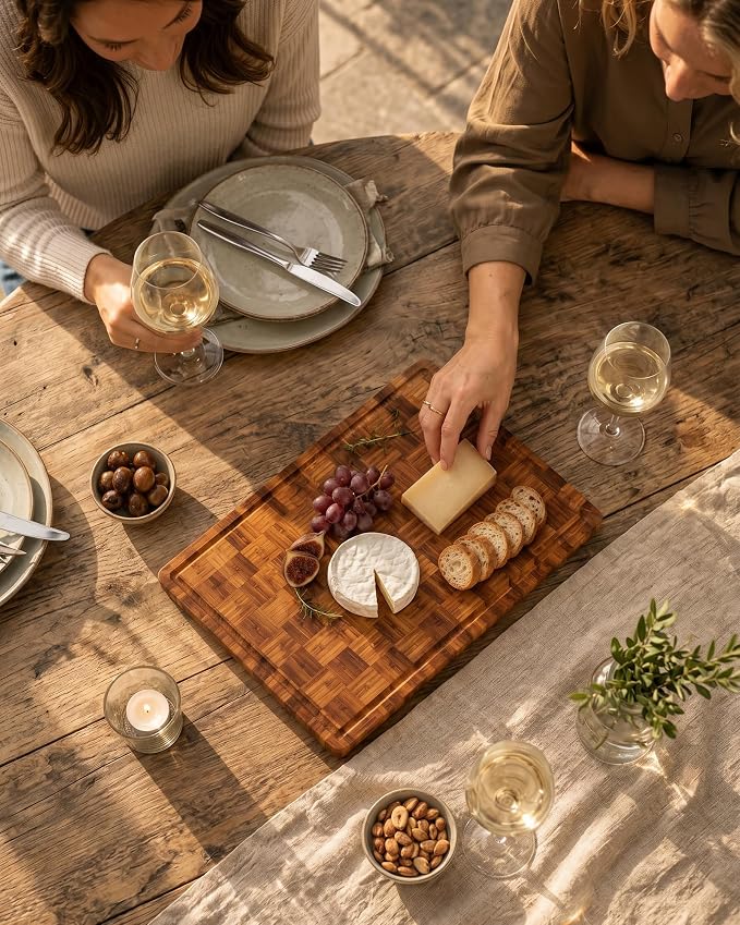 Brown Bamboo Cutting Board 18" x 12", Heavy Duty Checkered End Grain Butcher Block for Kitchen, Wooden Chopping Board with Deep Juice Grooves and Handles for Meat, Vegetables, Dough and Meal Prep