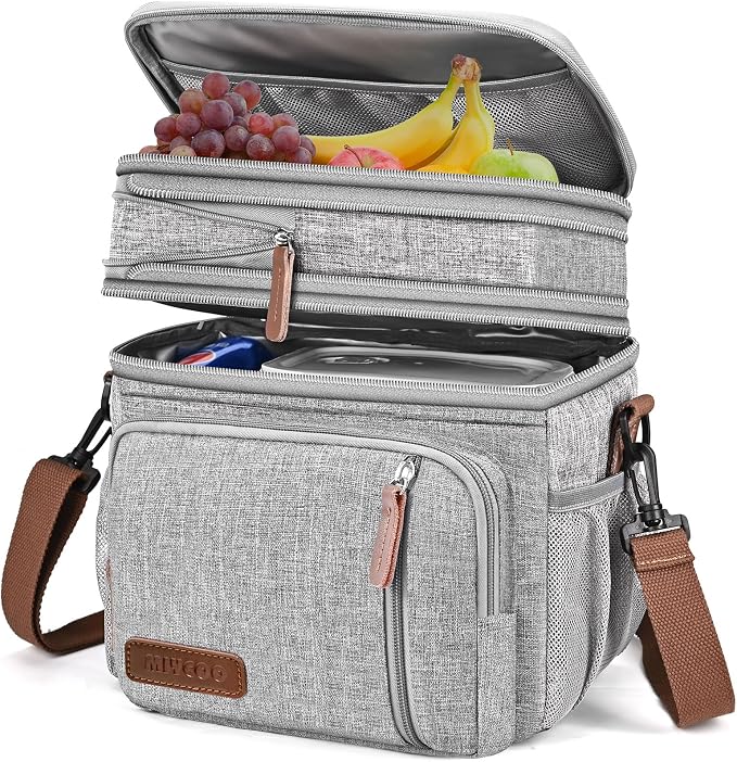 MIYCOO Lunch Bag for Women & Men, Expandable Double Deck Lunch Box, 15L | Leakproof & Waterproof, Portable, Large Soft Insulated Cooler bag for Adult, Work, Camping, Beach, Picnic, Travel