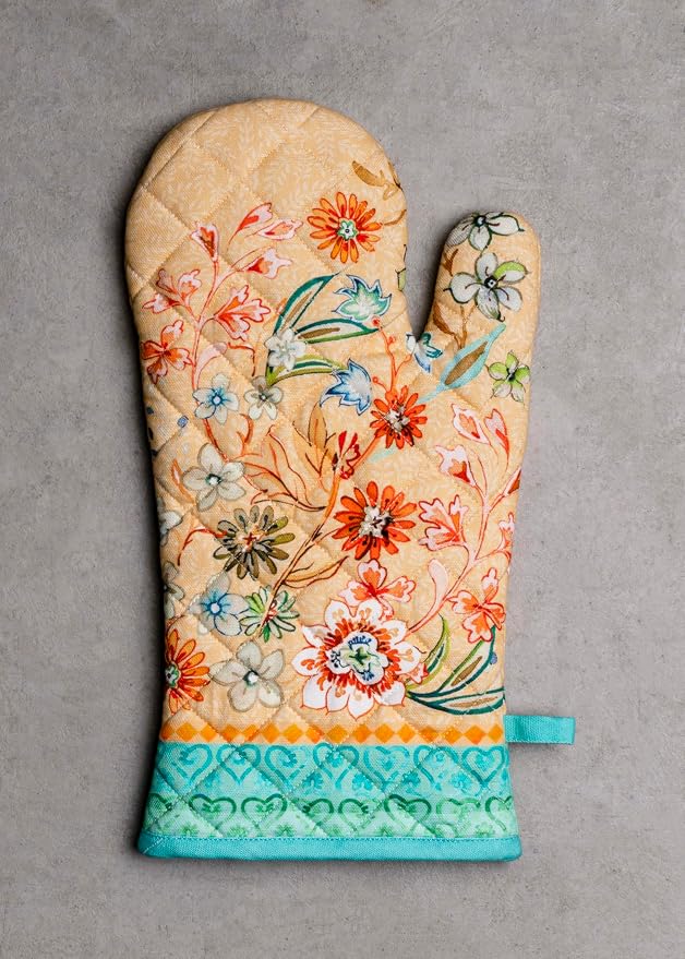 Maison d'Hermine Oven Gloves 100% Cotton Oven Mitt (7" x 13", Pack of 1) | With Loop Heat Resistant BBQ Cooking Gloves Baking Grilling Kitchen Handling Hot Pans Spring Summer - Luxury Loft - Peach