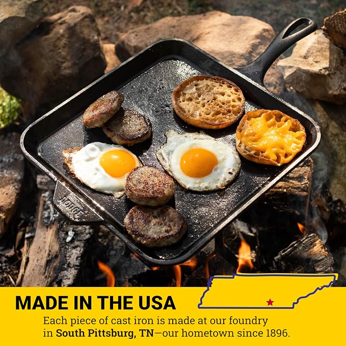 Lodge Seasoned Cast Iron Square Griddle - 11 Inches - Durable Pan - Cast Iron Cookware for Pancakes, Eggs, Bacon & Grilling Favorites