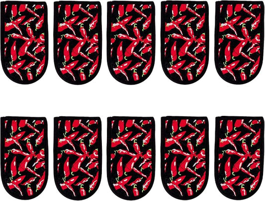 Cast Iron Skillet Pan Pot Holder Covers Mitts Black Non-Slip Washable Sleeves for BBQ Baking Kitchen Cotton Commercial Grade (Chili, 10)