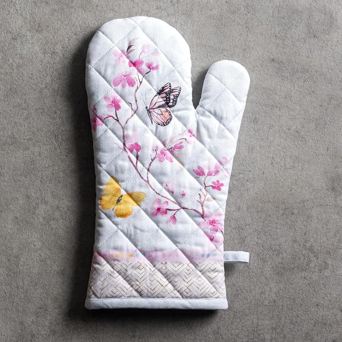 Maison d'Hermine Oven Gloves 100% Cotton Oven Mitt (7" x 13", Pack of 1) | With Loop Heat Resistant BBQ Cooking Gloves Baking Grilling Kitchen Handling Hot Pans Spring Summer - Blossoms in Spring