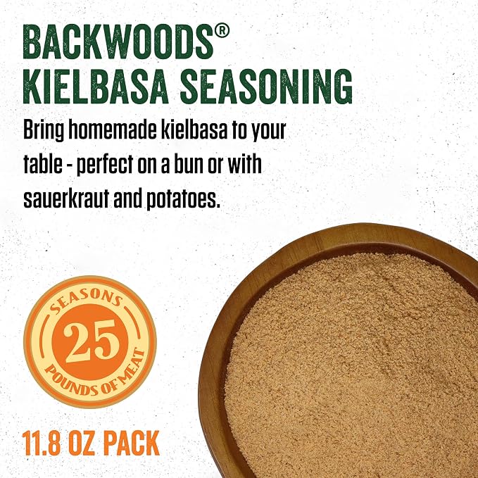 LEM Products Backwoods Kielbasa Fresh Sausage Seasoning, 11.8 oz Packet | Pre-Measured Seasoning for Wild Game and Domestic Meat, Seasons Up to 25 Pounds of Meat for Homemade Sausages