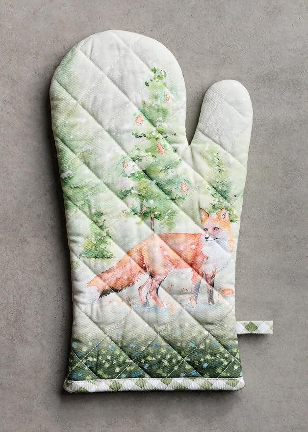 Maison d'Hermine Oven Gloves 100% Cotton Oven Mitt (7" x 13", Pack of 1) | With Loop Heat Resistant BBQ Cooking Gloves Baking Kitchen Handling Hot Pans Thanksgiving Christmas - Winter Mornings