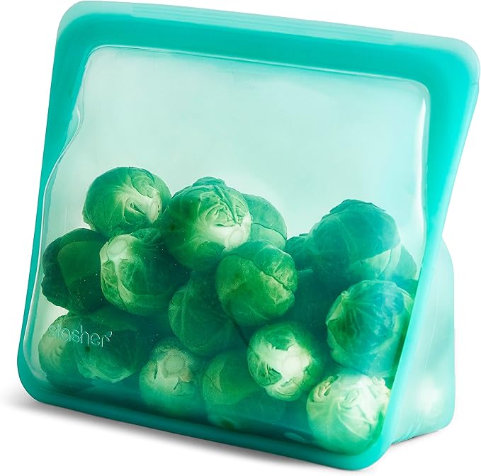 Stasher Premium Reusable Silicone Stand-Up Mid Bag, Aqua, 56 oz | Food-Safe Silicone, Eco-Friendly, Reusable Freezer Bags, Microwave, Dishwasher, Pantry, Meal Prep, Travel Bag, Bulk Storage