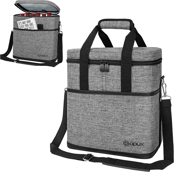 opux 6 Bottle Carrier Tote | Insulated Padded Wine Cooler Bag for Travel. Picnic, BYOB | Portable Leakproof Wine Tote Bag for Dinner, Party, Christmas, Wine Gift for Women, Men (Heather Gray)