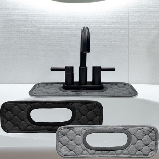 Bathroom Sink Splash Guard Oval-Hole Rectangle-Hole: AHA HOMEWARE, Faucet Mat for Bathroom Sink Oval Base , Bathroom Sink Water Splash Guard Centerset Rectangle Base (Black & Gray)