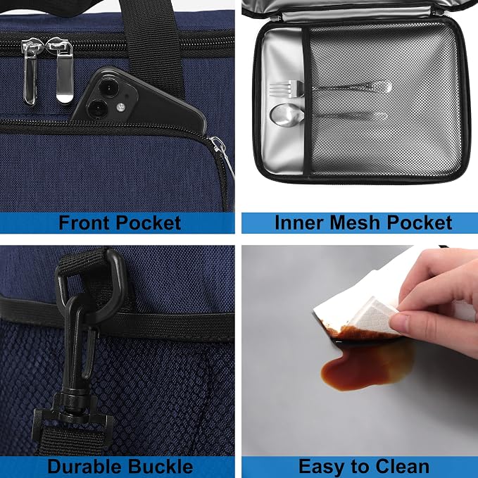 Lunch Bags for Women/Men, Insulated Lunch Bag for Work Office Picnic - Lunch Cooler Bag Leakproof Lunch Box with Adjustable Shoulder Strap - Dark Blue