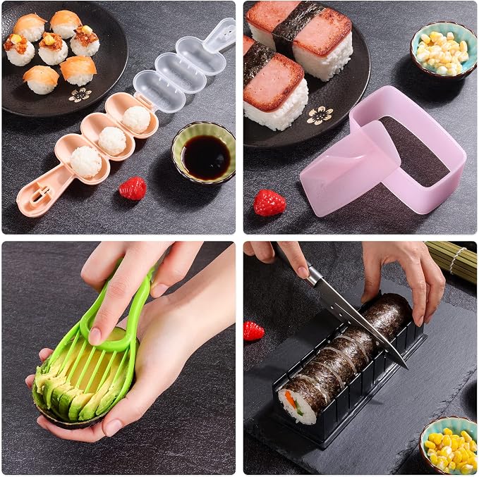 FUNGYAND Sushi Making Kit, 27-in-1 Complete Sushi Set | with Bazooka Roller, Nigiri & Musubi Presses, Bamboo Mats, Knife, Cutting Mold, Ceramic Dishes