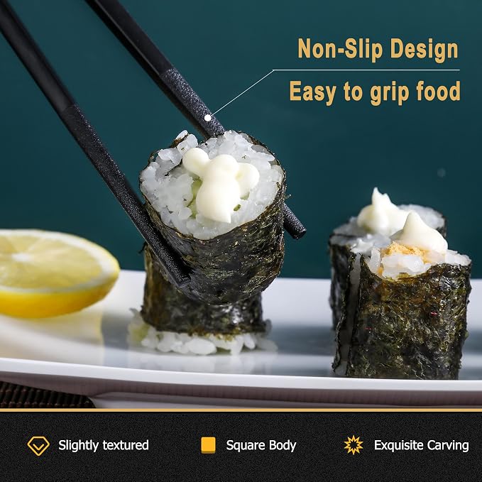 Fiberglass Chopsticks Series - Japanese Non-Slip Chopstick, Reusable Chop Sticks Dishwasher Safe, 5 Pairs, Gift Set, 9.9 Inches, Spring Flower