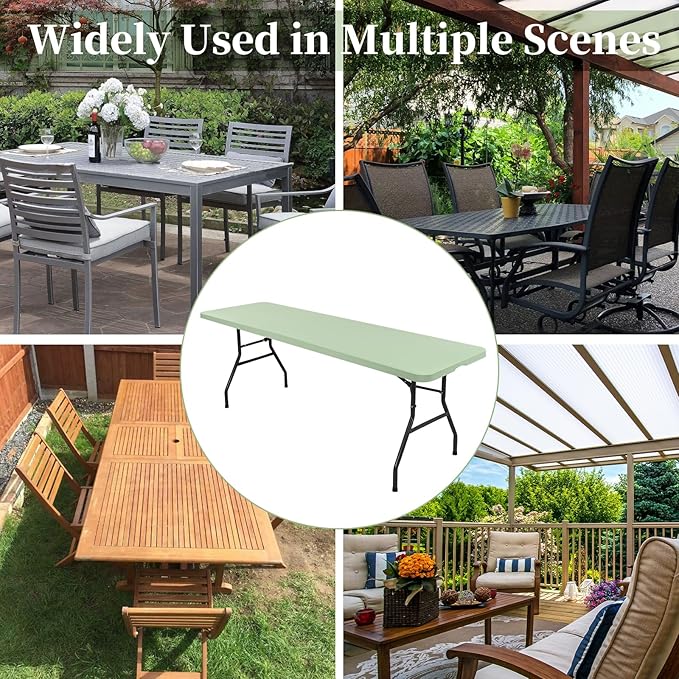 10 Pack Fitted Tablecloth for 6 Foot Rectangle Tables, Sage Green Elastic Outdoor Picnic Table Cover, Washable Stretch Folding Table Cloths 6 ft for Camping Party Patio Kitchen Banquet, 30" W x 72" L