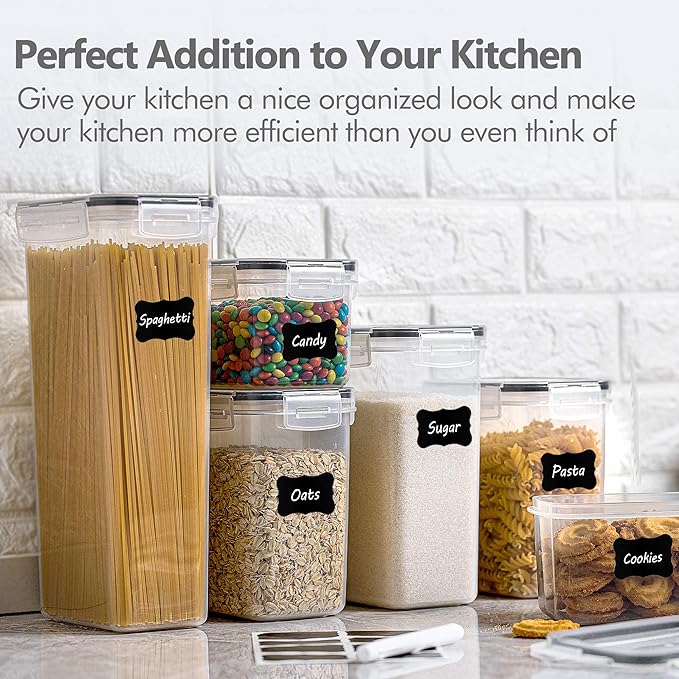 Airtight Food Storage Containers Set, 14 PCS Kitchen Storage Containers with Lids for Flour, Sugar and Cereal, Plastic Dry Food Canisters for Pantry Organization and Storage | BPA-Free Kitchen Organizers with Lids, For Flour, Sugar & Cereal, Plastic Dr...