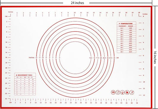 Yansumi silicone pastry non stick baking mat with measurement fondant mat with three sizes for silicone baking mat, counter mat, dough rolling mat,fondant/pie crust mat (Red, 24"L x16"W)