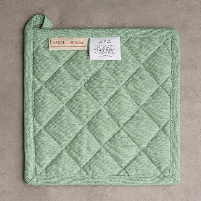 Maison d' Hermine Pot Holders 100% Cotton Potholders (8" x 8", Pack of 2) | Heat Resistant Hot Pads with Loop BBQ Cooking Baking Farmhouse Kitchen Handling Hot Pans Spring Summer - Printemps