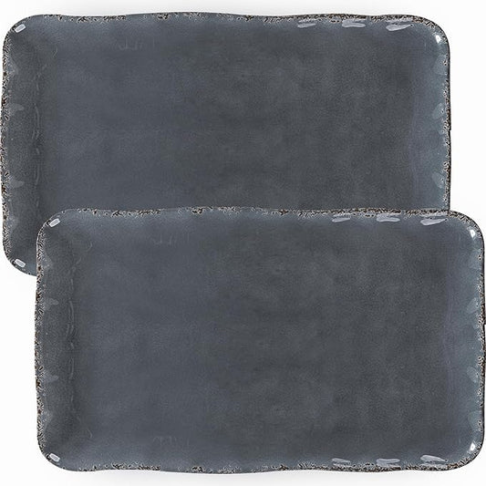 Large Vintage Melamine Serving Platter, Set of 2, 17x10 Inch Melamine Rectangular Serving Platter and Trays .Cool Gray
