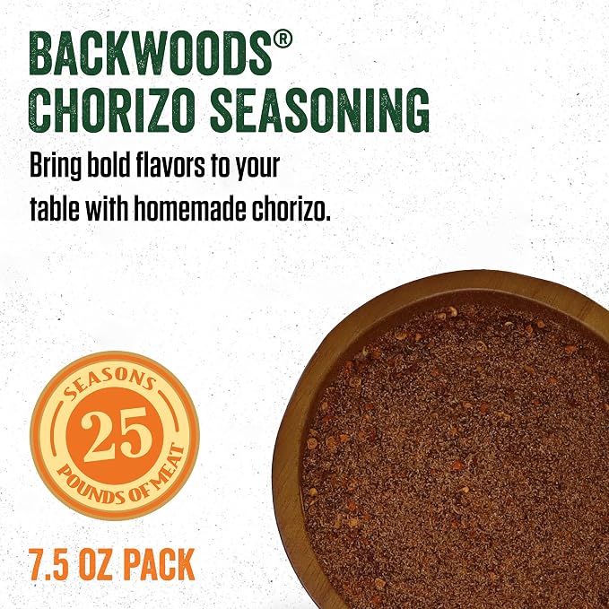 LEM Products Backwoods Chorizo Fresh Sausage Seasoning, 7.5 oz Packet | Pre-Measured Seasoning for Wild Game and Domestic Meat, Seasons Up to 25 Pounds of Meat for Homemade Sausages