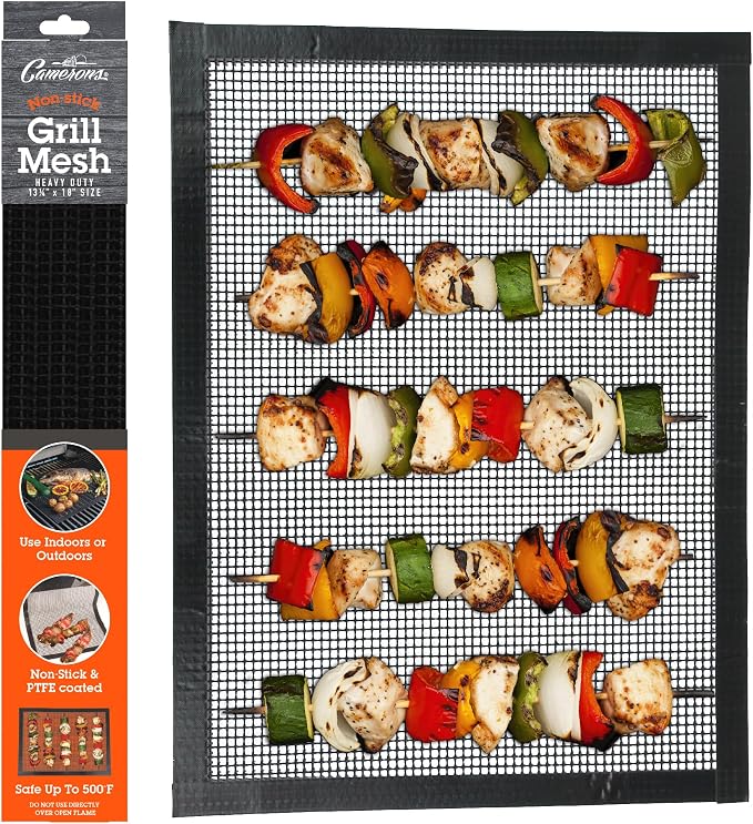 Camerons Grilling Mesh (13.25"x18") - Heavy Duty 100% Non-Stick Reusable Cooking Mesh Sheet - Use in Outdoor BBQ Grill & Indoor Oven - Heat Safe up to 500° F - Great for Holiday Dinner & XMas Gift