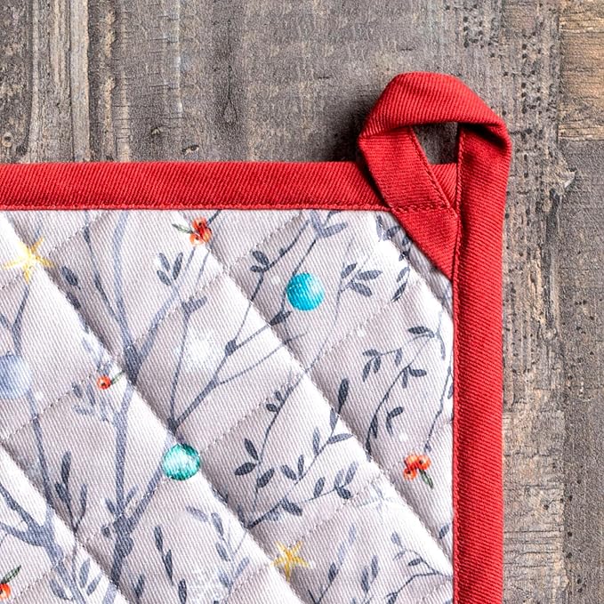 Maison d' Hermine Pot Holders 100% Cotton Potholders (8" x 8", Pack of 2) | Heat Resistant Hot Pads with Loop BBQ Cooking Baking Hotel Kitchen Handling Hot Pans Thanksgiving Christmas - Fairy Christmas