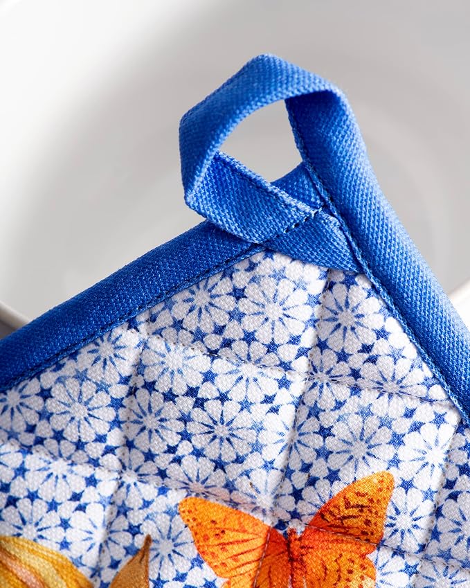Maison d' Hermine Pot Holders 100% Cotton Potholders (8" x 8", Pack of 2) | Heat Resistant Hot Pads with Loop BBQ Cooking Baking Farmhouse Kitchen Handling Hot Pans Spring Summer - Passiflora