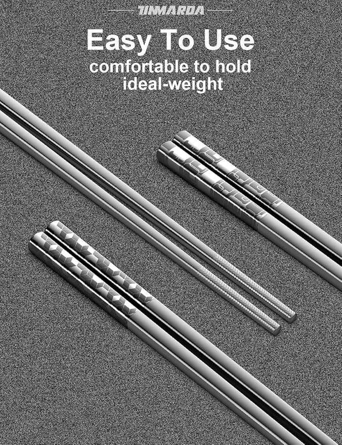 TINMARDA Metal Chopsticks Reusable 18/8 Stainless Steel Chopstick Sleek Engraving Patterns Chop Sticks Reusable Dishwasher Safe Non-Slip Japanese Korean ChopStick 5 Pairs Present Set