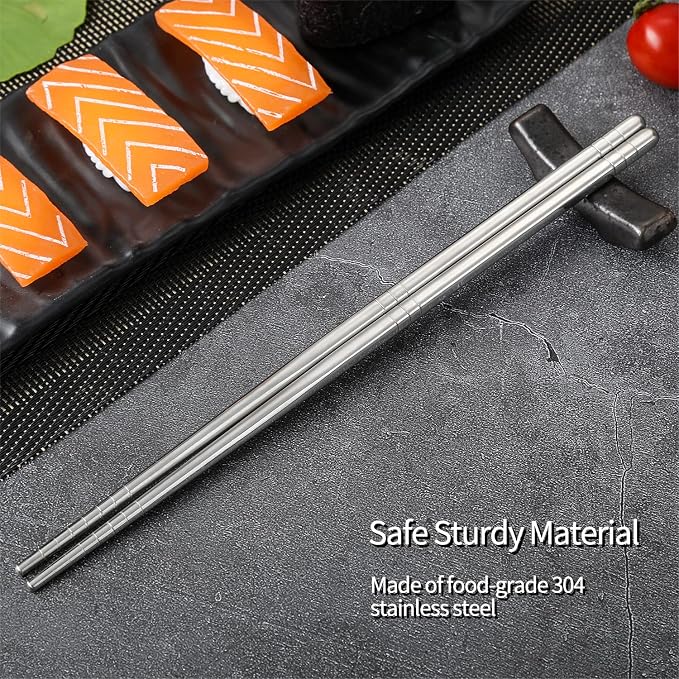 Stainless Steel Chopsticks, Metal Alloy Chopstick, Reusable Non-slip Design Chop Sticks, 5 Pairs Gift Set,Silver