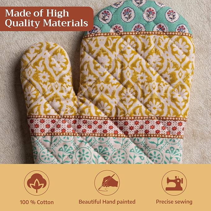 Maison d'Hermine Oven Gloves 100% Cotton Oven Mitt (7" x 13", Pack of 1) | With Loop Heat Resistant BBQ Cooking Gloves Baking Grilling Kitchen Handling Hot Pans Spring Summer - Provence