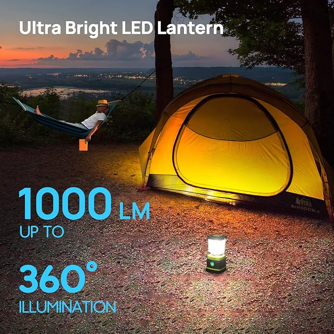 Consciot LED Battery Powered Camping Lantern, 1000LM, 4 Light Modes, IPX4 Waterproof Portable Tent Flashlight for Power Outages, Emergency, Hurricane, Hiking, Light Green, 2-Pack | IPX4 Waterproof Camping Lights; Portable Flashlight for Power Outages, ...