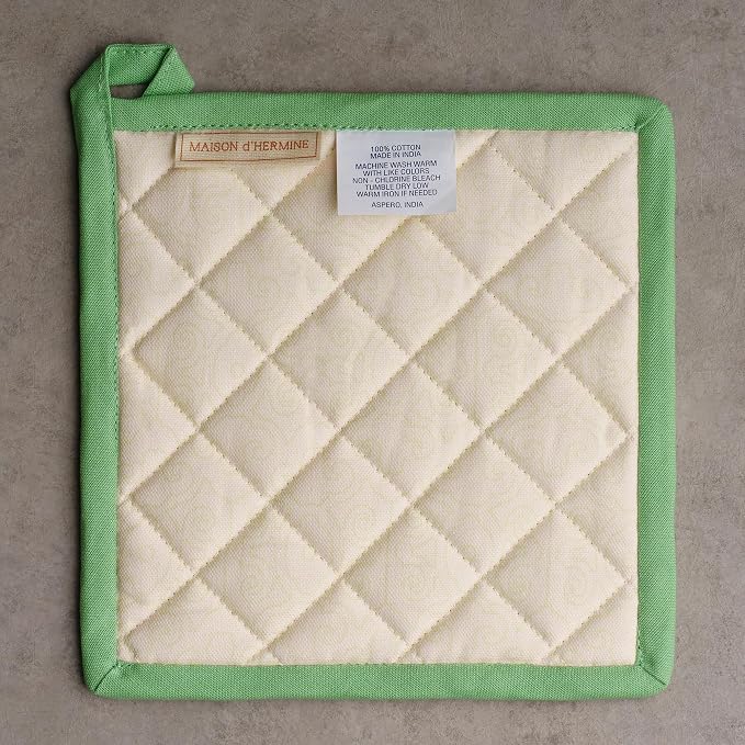 Maison d' Hermine Pot Holders 100% Cotton Potholders (8" x 8", Pack of 1) | Heat Resistant Hot Pads with Loop BBQ Cooking Baking Farmhouse Kitchen Handling Hot Pans Spring Summer - Jardin Du Roy