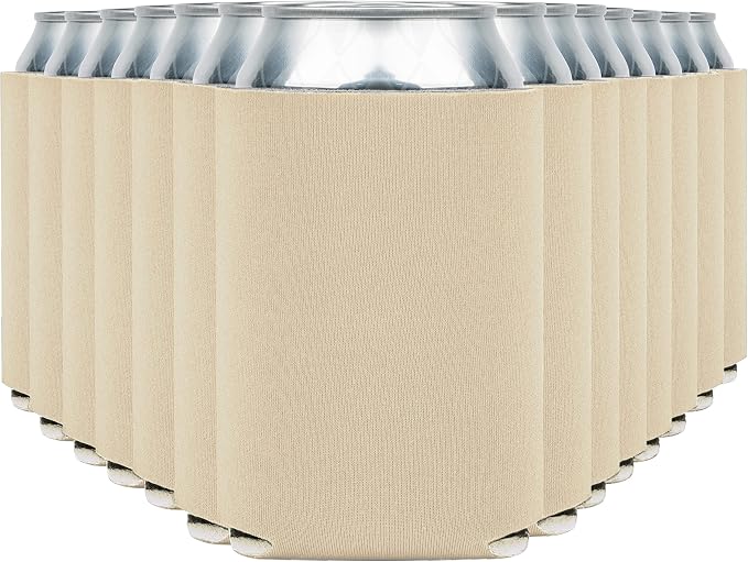 Blank Beer Can Coolers Sleeves (14-Pack) Soft Insulated Beer Can Cooler Sleeves - HTV Friendly Plain Can Sleeves for Beer Cans & Bottles - Blanks for Vinyl Projects Wedding Favors & Gifts (Sand)