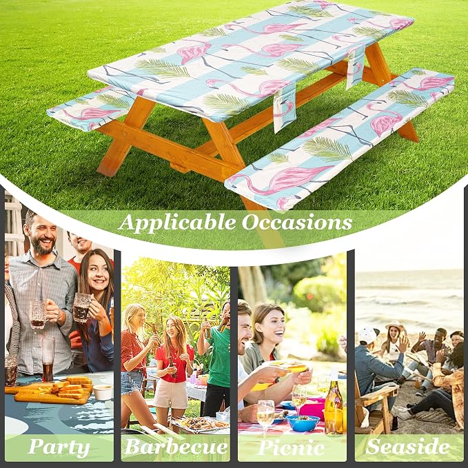 Fitted Picnic Table Cover with Bench Covers Set, Waterproof Lightweight Rectangle 72in Folding Table Cloths Canopy Shade Slipcover Cool Unique Fun Camping Gift for Camper Women Men Family Rv Owners